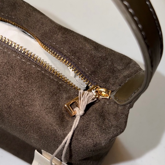 Elegant Brown Green Suede Handbag - Picture 3 of 4